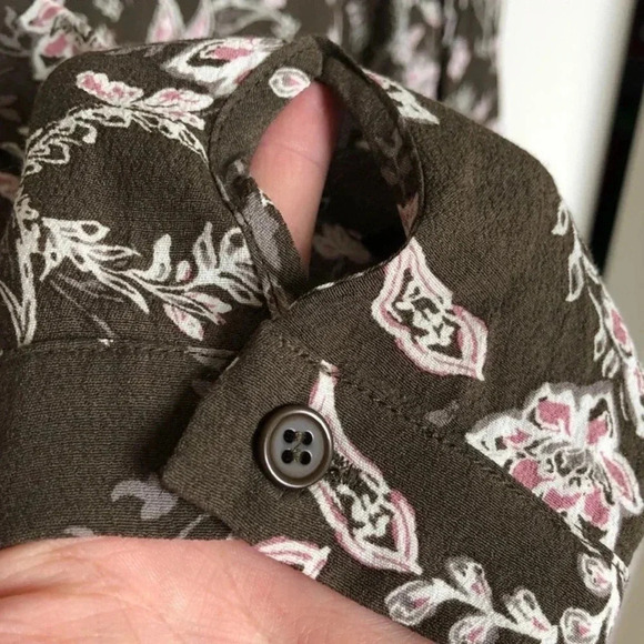 Garnet Hill Dropwaist Button-Up Dress Olive Green Floral Size 6 Small - Picture 4 of 11